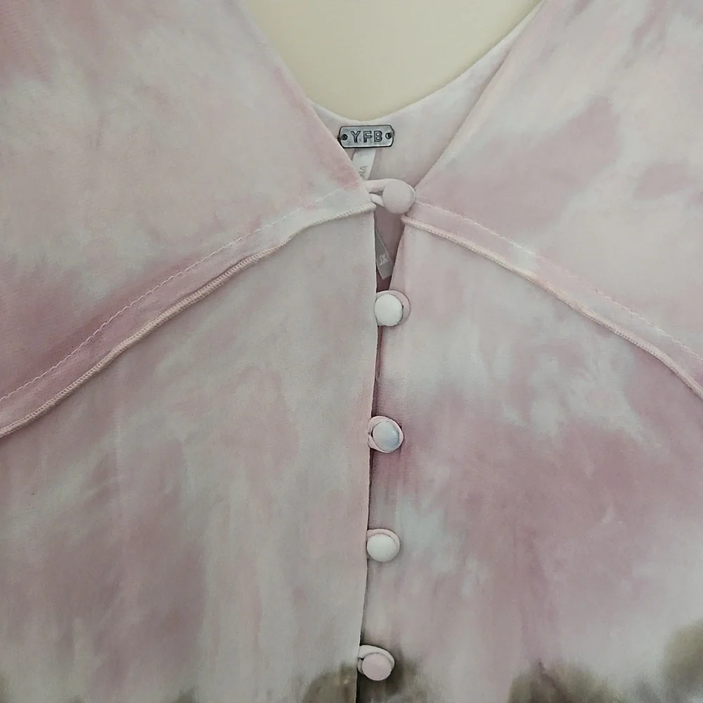 Young Fabulous & Broke Tie Dye Pink and White Sleeveless V-Neck Maxi Sundress XL - Picture 4 of 14